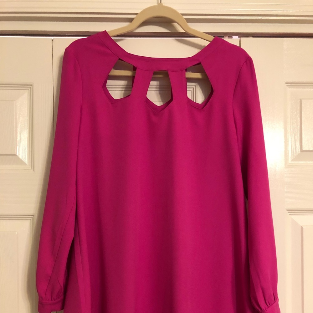 Pink long sleeved dress with cutout detail